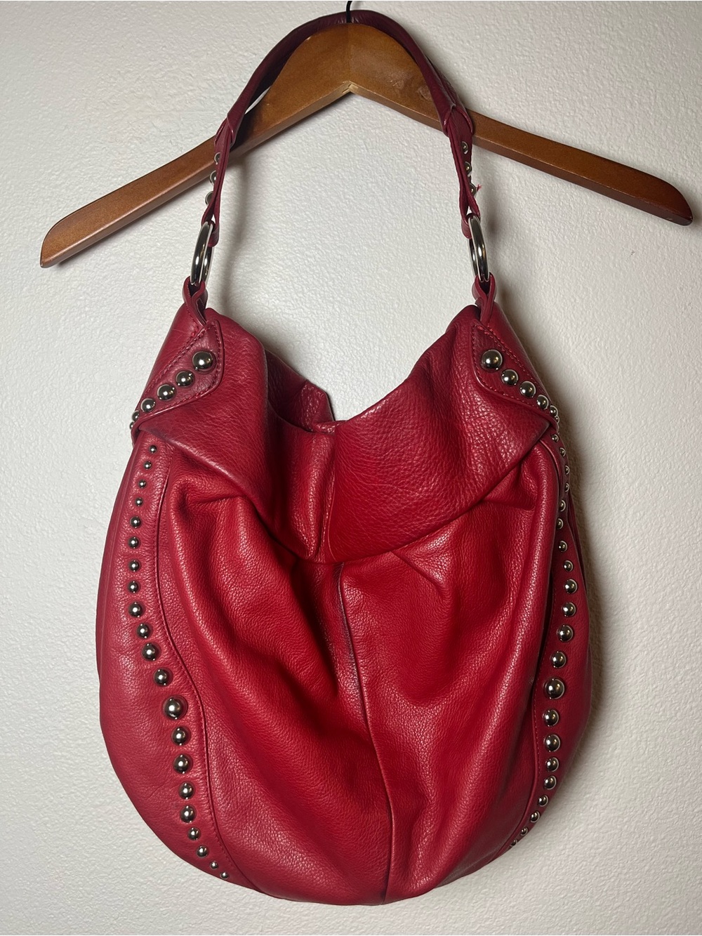 b. makowsky vintage Y2K Red Studded Leather Hobo Shoulder Bag